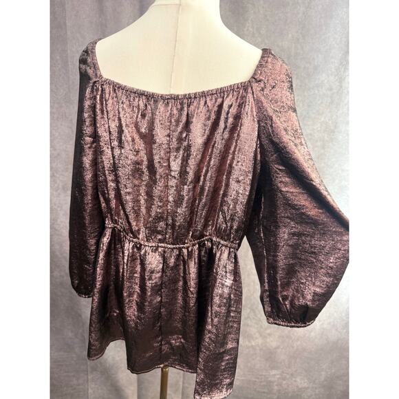 Lane Bryant Illusion NWT Plus Size Shimmer Ruched Tunic Top 22/24 Metallic Rose - Picture 7 of 11
